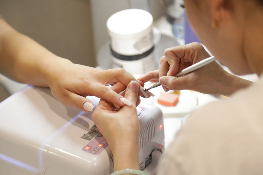 A professional manicure in progress